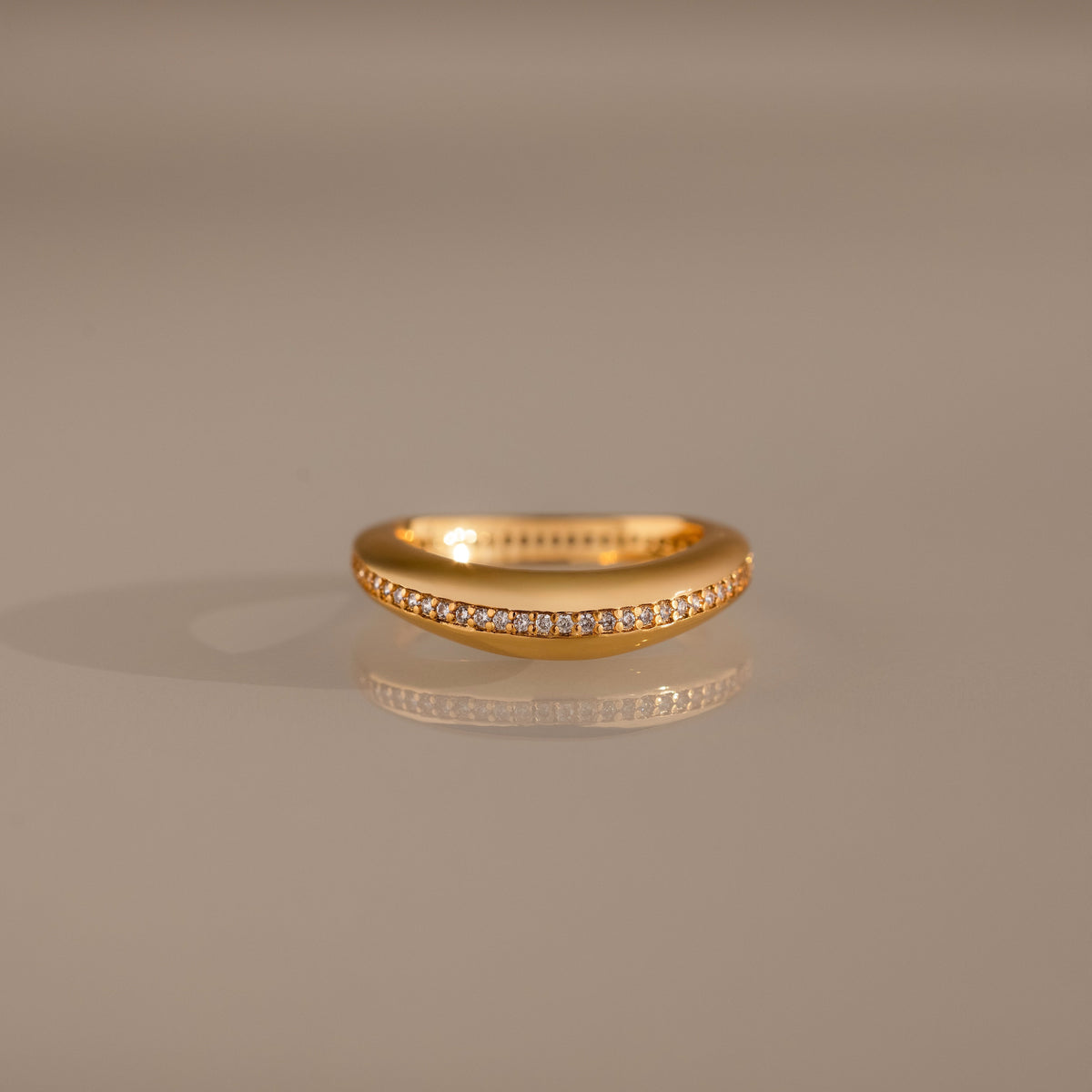Pave curve dome ring