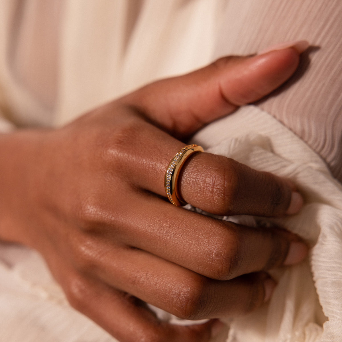 Pave curve dome ring