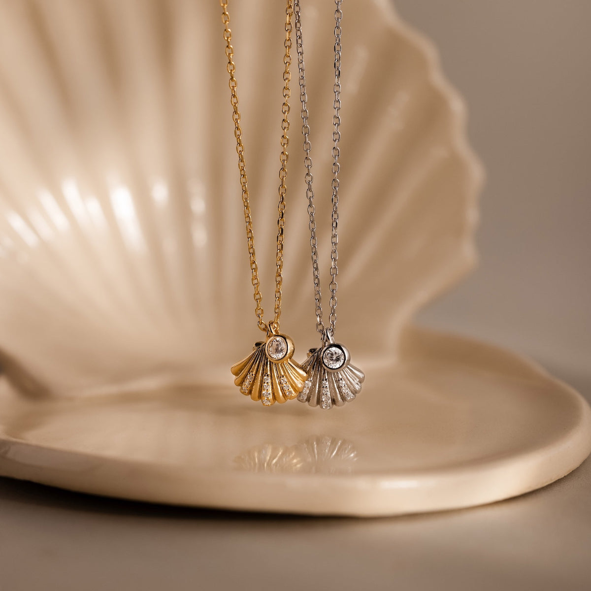 Diamond seashell charm necklace