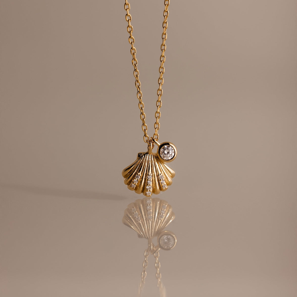 Diamond seashell charm necklace