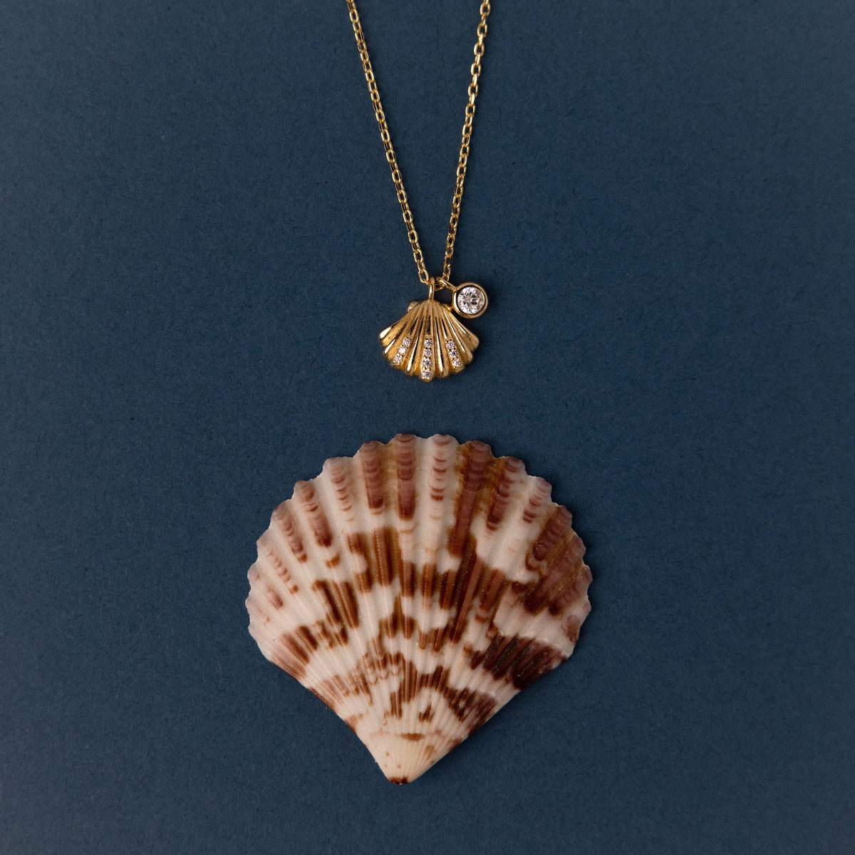 Diamond seashell charm necklace