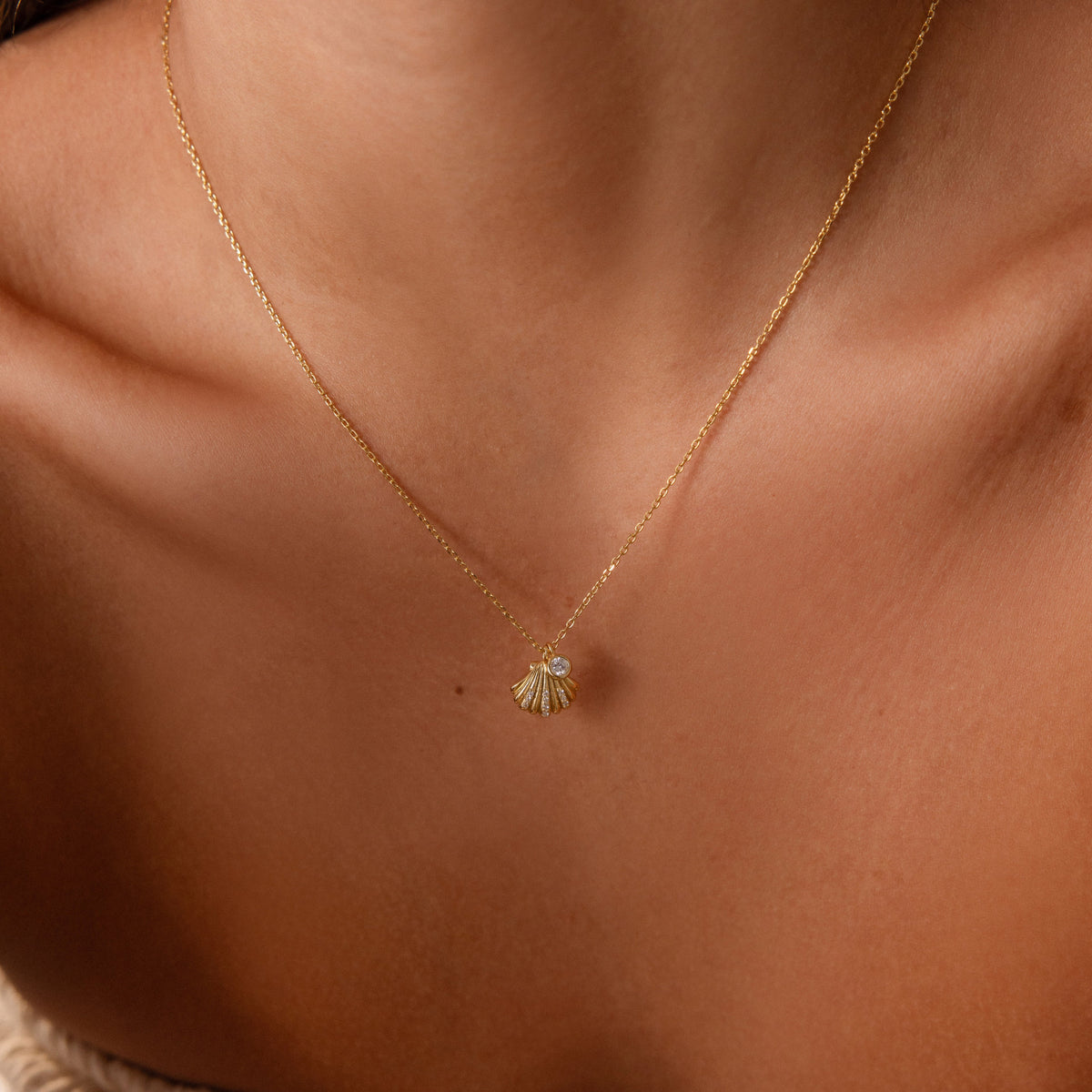 Diamond seashell charm necklace
