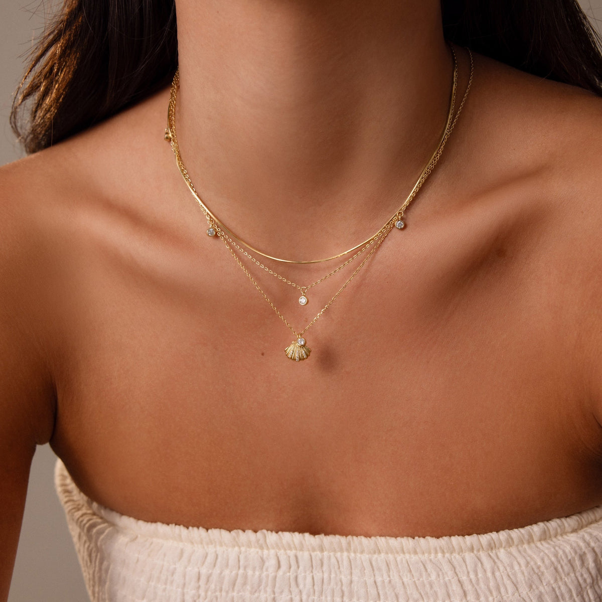 Diamond seashell charm necklace