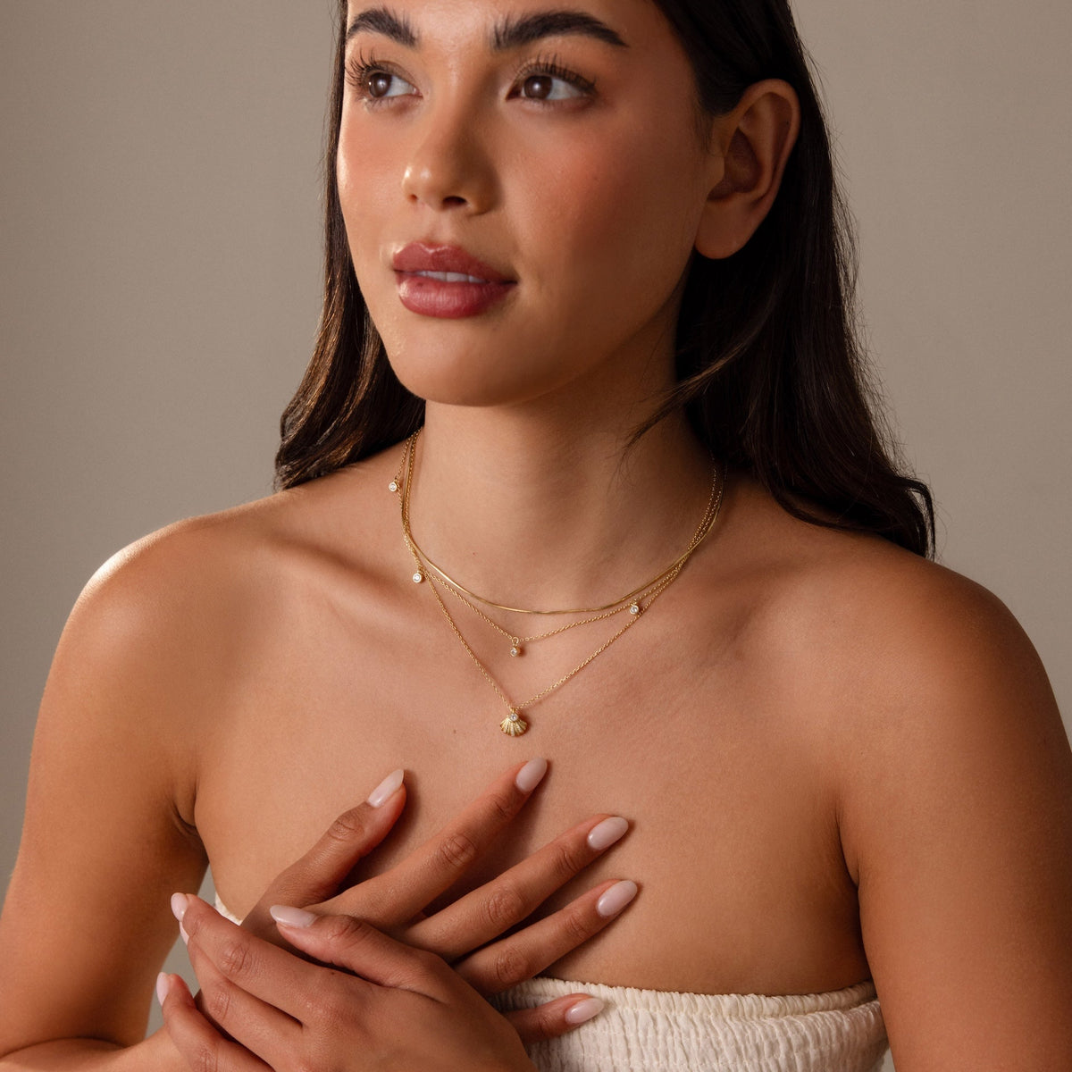 Diamond seashell charm necklace