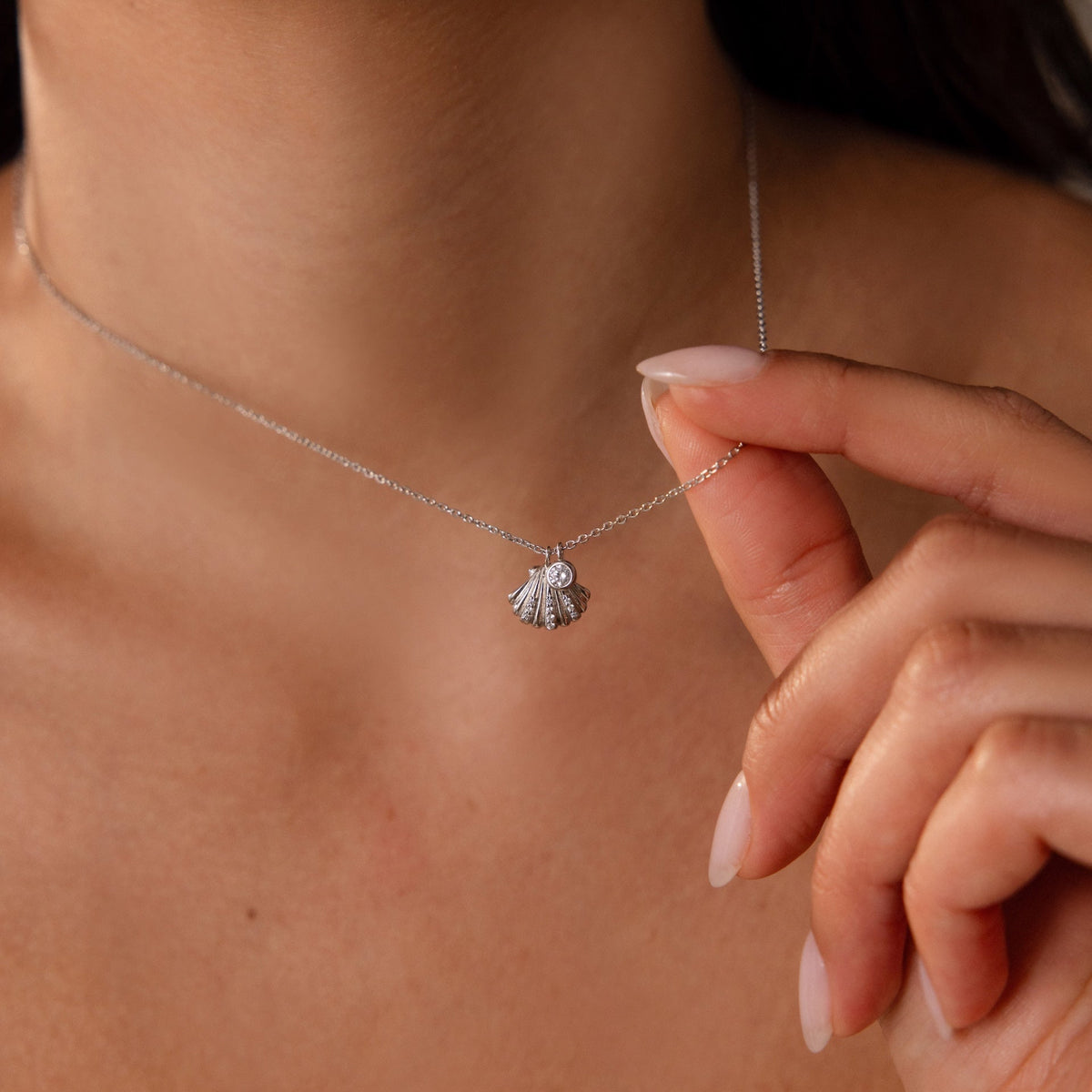 Diamond seashell charm necklace