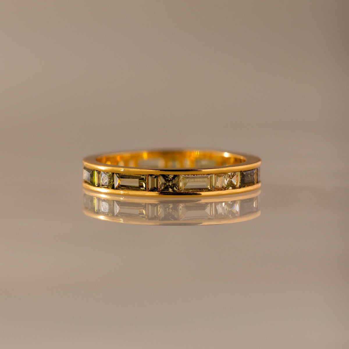Peridot inlay eternity ring